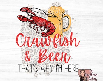Crawfish and Beer PNG JPEG Digital DOWNLOAD File. Conception de la saison des écrevisses du sud de la Louisiane. Art numérique imprimable. Sublimation Sud