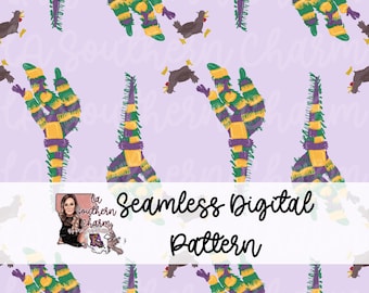 Mardi Gras Chicken Run Seamless Digital Design Image Louisiana Pattern Download PNG Sublimation Fabric Image Printable Art