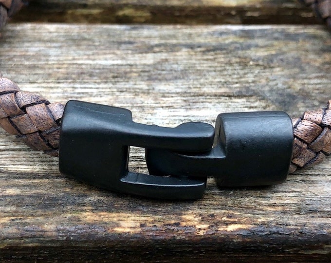 Interlocking Clasp in Black Enamel 10 mm x 5mm Hook Clasp For Leather Cord, Interlocking Hook Clasps MC - 3 Black