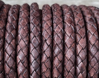 6mm Distressed Dark Brown Bolo Braided Leather Cord Premium Indian Leather Cord 6mm Braided Leather LCBR6 - Dis. Dark Brown #16