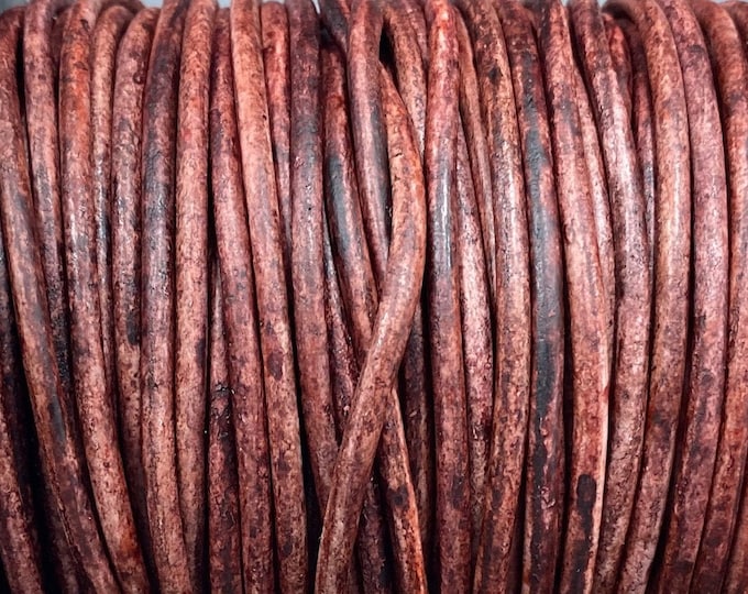 3mm Round Leather Cord - Vintage Rust Red - Premium Leather Cord - By The Yard - LCR3 - Vintage Rust Red #19