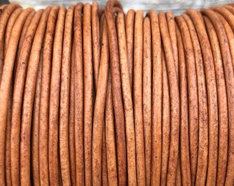 2mm Natural Light Brown Round Leather Cord, Premium Quality European Leather Cord By The Yard LCR2 - Natural Light Brown #57PP