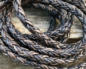 7mm Bolo Braided Leather Cord, Premium 8 Ply 7mm, Smokey Gray Color LCBR - 1CC