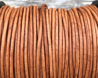2mm Natural Light Brown Round Leather Cord, Premium European  2mm Round leather Cord  - LCR2 - Natural Light Brown #57P