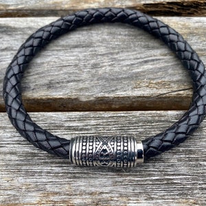 Mens Leather Bracelet, 8mm Premium European Leather, Mens Bracelet, Masculine Thick All Leather Bracelet, Dad Gift MC-35