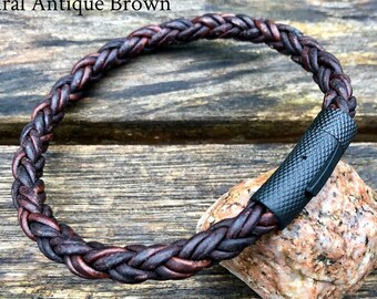 Mens Leather Bracelet, 8mm Premium 8 Ply European Leather, Mens Bracelet, Masculine Thick All Leather Bracelet, , Dad Gift