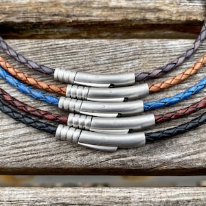 3mm Braided Leather Necklace, Premium European Leather Cord Necklace, Stainless Steel Clasp, Braided Leather Necklace