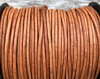 1.5mm Natural Light Brown Round Leather Cord, Premium 1.5mm Round leather Cord  - LCR1.5 - Natural Light Brown #57P