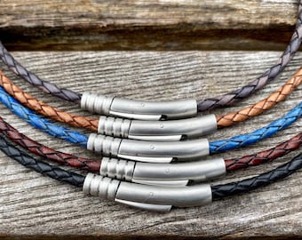 3mm Braided Leather Necklace, Premium European Leather Cord Necklace, Stainless Steel Clasp, Braided Leather Necklace, FREE SHIPPING USA