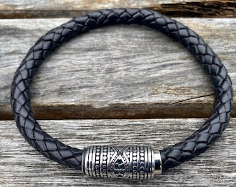 Mens Leather Bracelet, 8mm Premium European Leather, Mens Bracelet, Masculine Thick All Leather Bracelet, Dad Gift MC-35