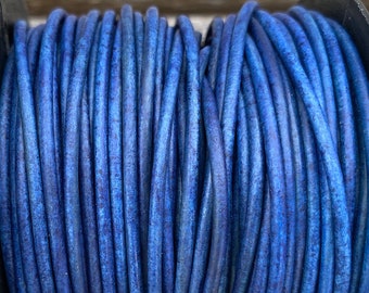 2mm Cobalt Blue Round Leather Cord, Premium European Leather 2mm Leather Cord,  By The Yard LCR2 - Cobalt Blue #98P