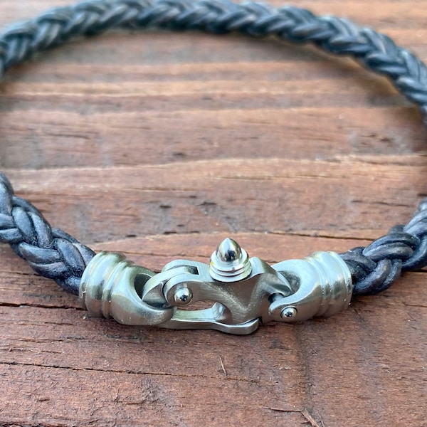 Mens Leather Bracelet With a Stainless Steel Mariner's Snap Shackle Clasp, Boyfriend Gift, Gift For Him,  , CS-100
