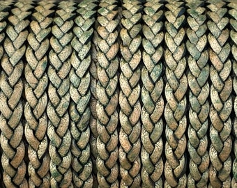 5mm Flat Braided Leather Cord By The Yard 5mm, #6 Desert Green