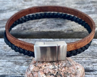 Mens Leather Bracelet, 2 Strands of 5mm Leather with Stainless Steel  Clasp, Mens Bracelet, Gifts under 20 CS-23