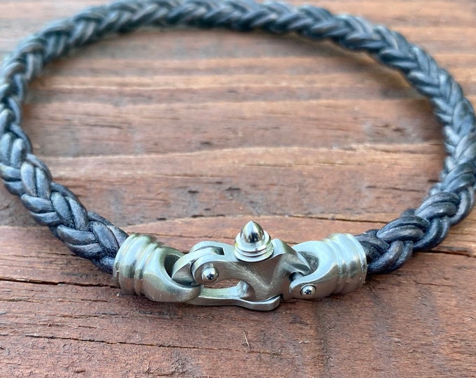 Mens Leather Bracelet With a Stainless Steel Mariner's Snap Shackle Clasp, Boyfriend Gift, Gift For Him,  , CS-100