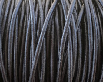 3mm Premium Natural Black Leather Cord, High Quality European Leather, By The Yard LCR3 - 3mm Natural Black #29