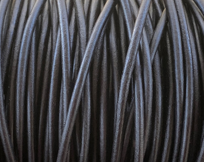 3mm Premium Natural Black Leather Cord, High Quality European Leather, By The Yard LCR3 - 3mm Natural Black #29