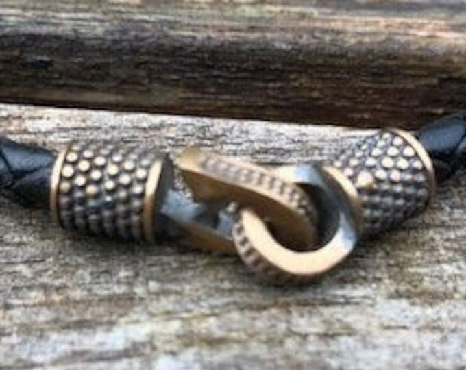 4mm Leather Cord Ends, Oxidized Bronze Locking Hook Clasp For Leather Cord, Bracelet Clasp, Jewelry Clasp, MC-67