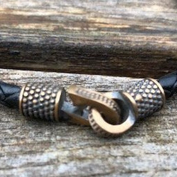 4mm Leather Cord Ends, Oxidized Bronze Locking Hook Clasp For Leather Cord, Bracelet Clasp, Jewelry Clasp, MC-67