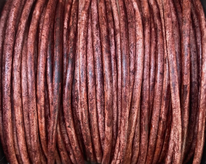 2mm Premium Vintage Rust Red Round Leather Cord 2mm, 1 yard to 25 Yards Made In India - LCR2 -Vintage Rust Red #26