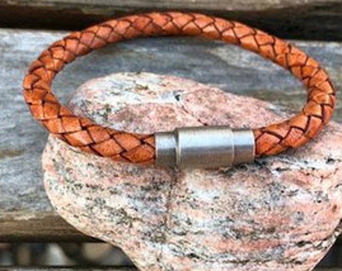 Men's Leather Bracelet With Antique Silver Magnetic Clasp