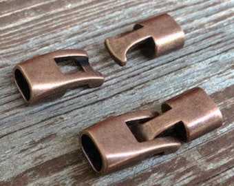 2 Sets Interlocking Clasp in Antique Copper, 10 mm x 5mm Hook Clasp For Leather Cord, Interlocking Hook Clasps MC-3 Copper