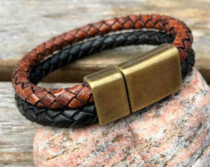 Mens Leather Bracelet, Mens Bracelet, Leather Bracelet for Men, Double Strand, Men's Jewelry, Mens gift CS-15