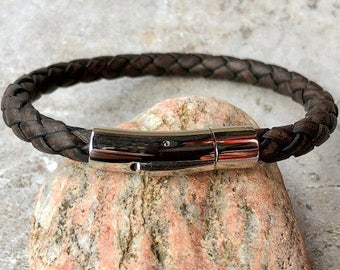 Leather Bracelet, Braided Bolo Leather With Stainless Steel Bayonet Clasp, 4 Colors, Custom Sizes, CS3