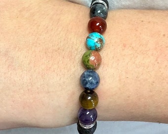 7 Chakra Stretch Bracelet With Lava Stones For Essential Oils Great Gift Under 20 STR-1