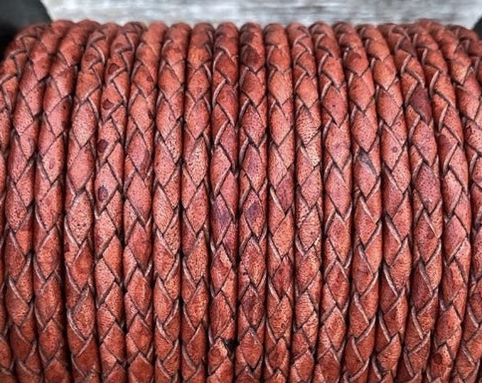 3mm Braided Leather - Distressed Brown - Premium European Leather Cord - All Leather No Filler -  LCBR - 3 Distressed Brown S