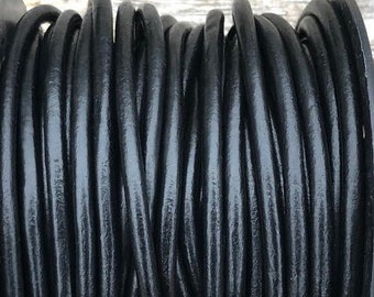 4mm Black Round Leather Cord Premium Quality 4mm Round Leather Cord  LCR4 -  #1 Black
