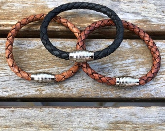 Mens Leather Bracelet With Silver Tone  Clasp, Mens Bracelet, Braided Bolo Leather, Gifts under 20 CS-23
