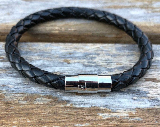 Mens Leather Bracelet With Stainless Steel Magnetic Locking Clasp in 5 Colors Mens Gift Under 20 Leather Gifts For Men CS1