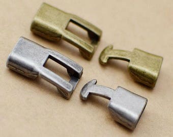 Two Sets of Interlocking Clasps in Antique Silver or Bronze Tone, 10 mm x 5mm Hook Clasp For Leather Cord, Interlocking Hook Clasp MC-3