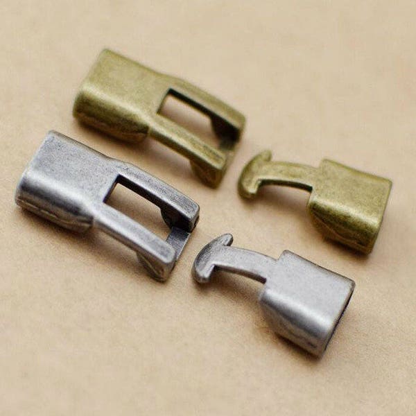 Two Sets of Interlocking Clasps in Antique Silver or Bronze Tone, 10 mm x 5mm Hook Clasp For Leather Cord, Interlocking Hook Clasp MC-3