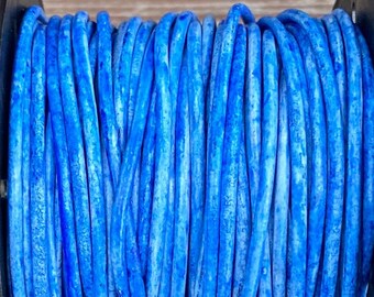 1.5mm Round Leather Cord, Vintage Azure,  Premium European Leather Cord By The Yard LCR1.5 - Vintage Azure #52P