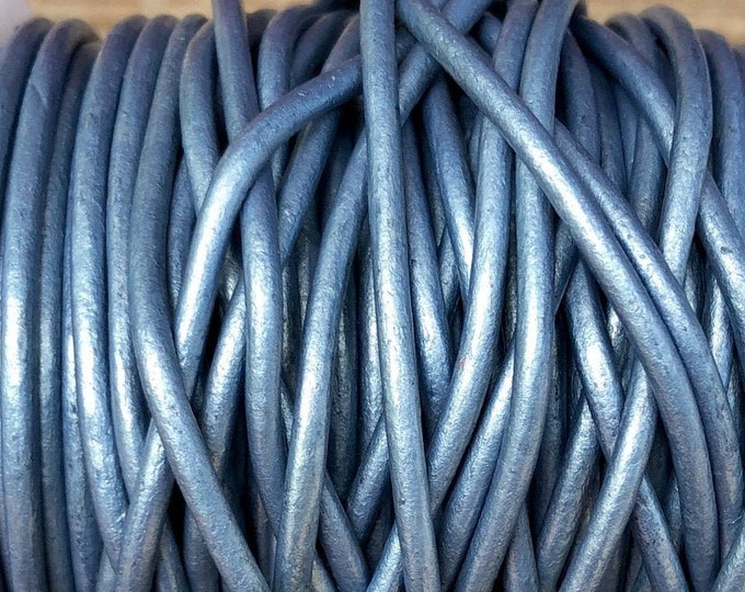 1.5mm Round Leather Cord, Metallic Blue Gray, By The Yard Genuine Indian Leather  - 1.5mm - Metallic Blue Gray #16