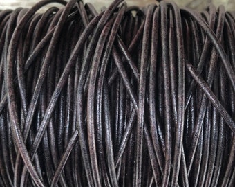 1.5mm Distressed Dark Kona Round Leather Cord, Quality Leather Soft And Supple 1.5mm Round Leather Cord  LCR1.5 - Distressed Dark Kona #98