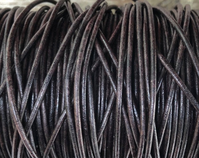 1.5mm Distressed Dark Kona Round Leather Cord, Quality Leather Soft And Supple 1.5mm Round Leather Cord  LCR1.5 - Distressed Dark Kona #109