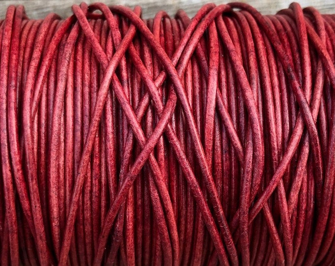 1.5mm Round Leather Cord - Distressed Sedona Red - 1.5mm Premium Round Leather Cord LCR1.5 - Distressed Sedona Red #13