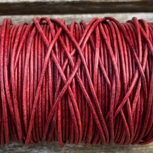 1.5mm Round Leather Cord - Distressed Sedona Red - 1.5mm Premium Round Leather Cord LCR1.5 - Distressed Sedona Red #13