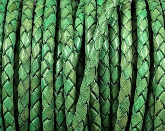 3mm Bolo Braided Leather - Fern Green - Bolo Braided Leather Cord  By The Yard - 3mm Green Braided Leather - LCBR3  Fern Green
