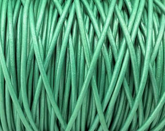 1.5mm Round Leather Metallic Cord 6 Yards Metallic Ocean Green Leather Cording