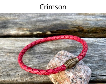 Women's Leather Bracelet, Mens Leather Bracelet, Bracelet With Brass Clasp, Thin Braided Leather Bracelet Gifts under 20 CS19