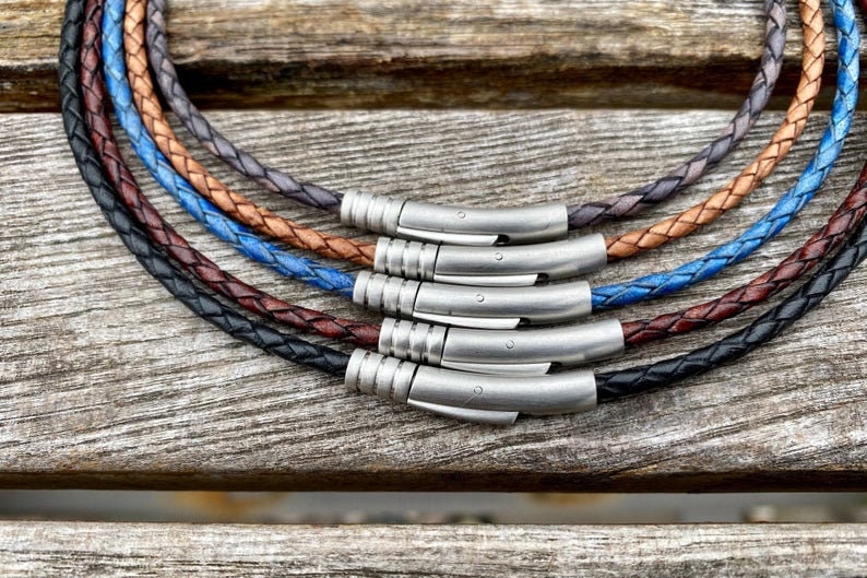 20'' Leather Necklace Cord - 18 Braided Leather Necklace Cord with  Stainless Steel Clasp