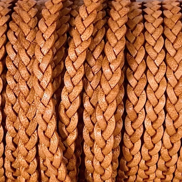 Flat Braided Leather Cord By The Yard 5mm, #9 Natural Tan