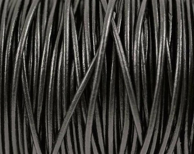 2mm Black Round Leather Cord Black Round Leather Cord  2mm Leather LCR2 - 2mm Shiny Black #41