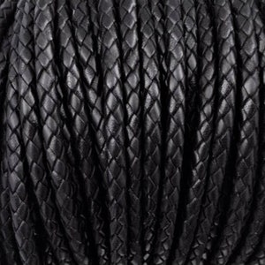 3mm Black Bolo Braided Leather Premium Cord Black Bolo Leather Smooth and Flexible All Leather No Filler LCBR-3  Black #A