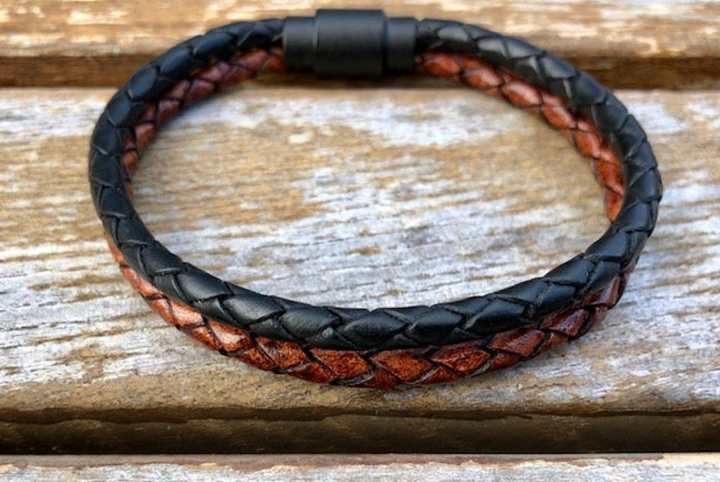 Mens Double Strand Leather Bracelet Brass Clasp Etsy
