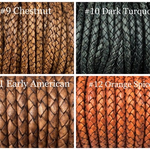 6mm Bolo Braided Leather Cord 16 Colors By The Yard Distressed Natural 6mm Round Braided Leather Cord image 4